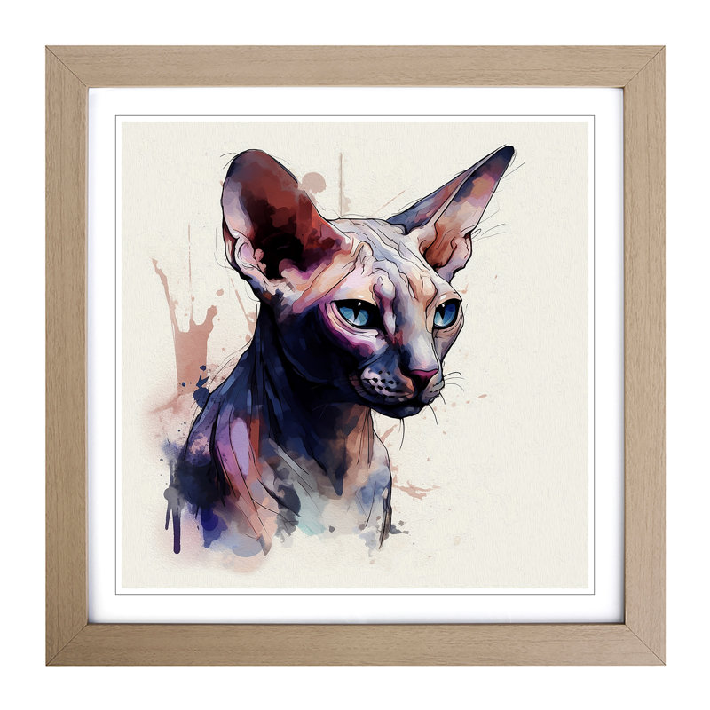 Sphynx Cat Gestural Art - Framed Print, Oak