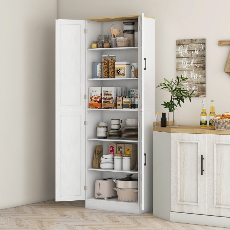 Garde-manger autoportant de 67 po avec armoire réglable, armoire de cuisine avec portes et tablettes, blanc vieilli 67 po Cabinet