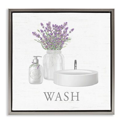 Toile pour salle de bain et brindilles de lavande, art mural encadré flottant