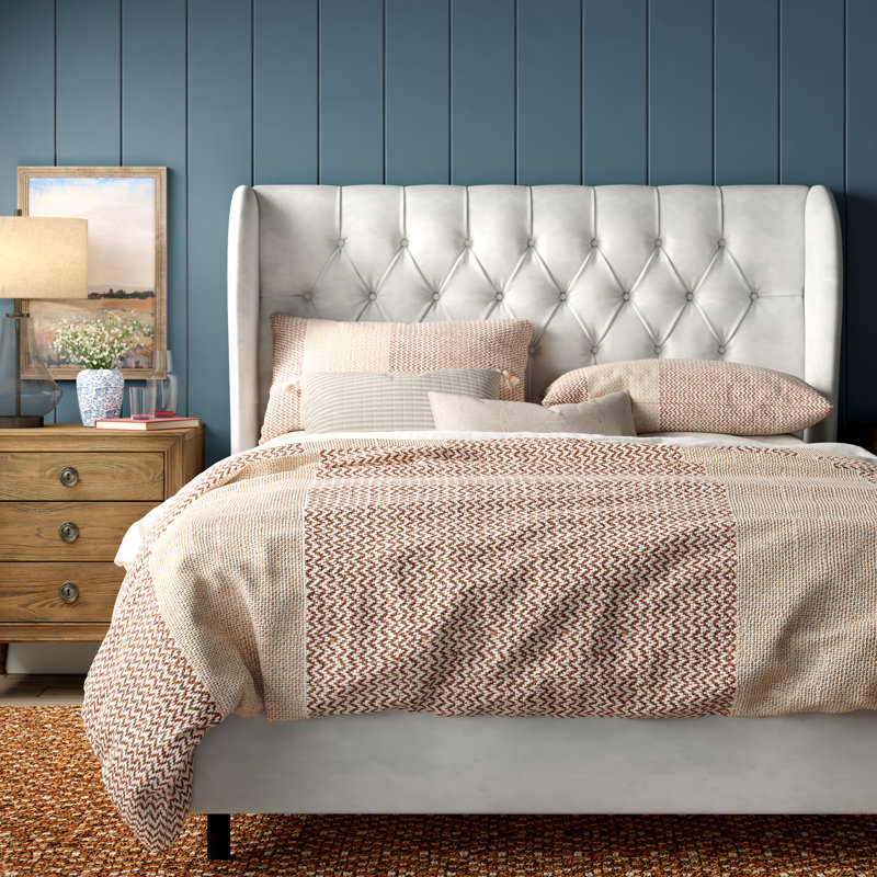 Knaresborough Upholstered Wingback Bed, King, Classic White Velvet
