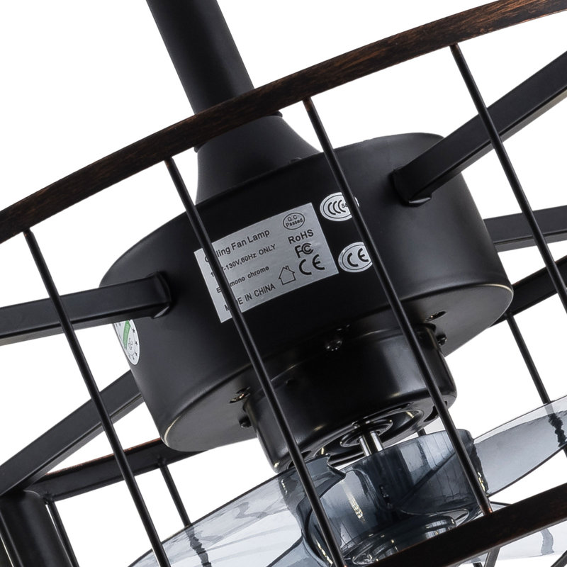 3 - Blade Metal Caged 18.5'' Ceiling Fan With Remote Control And Light Kit Included