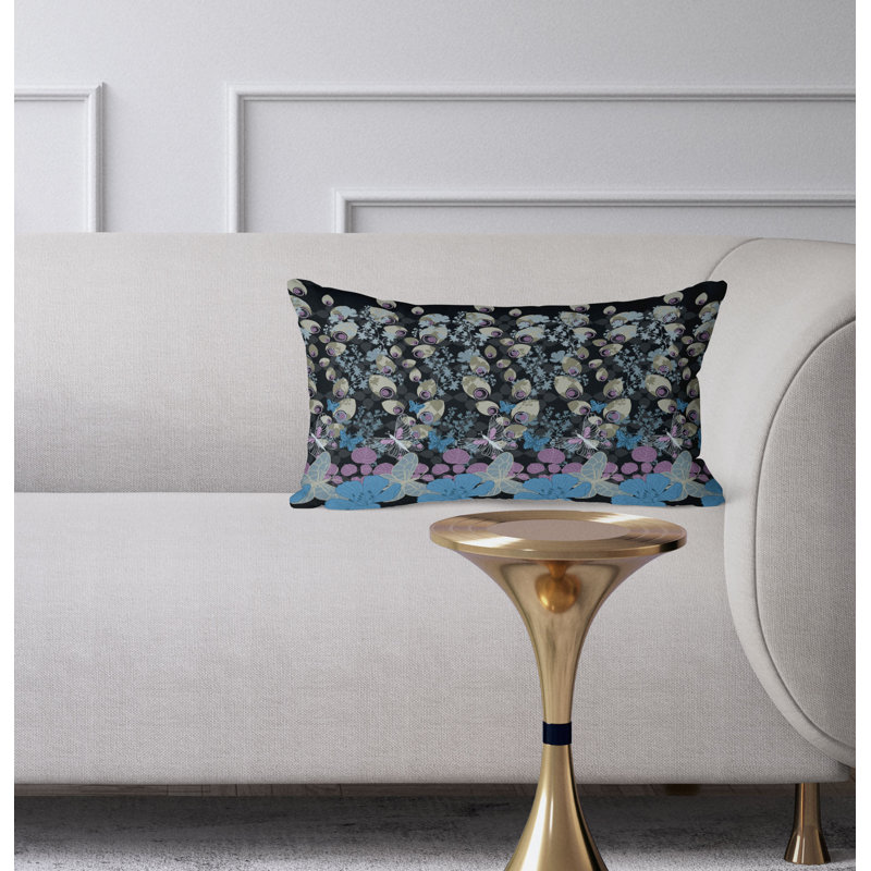 Papillon Paradise  Rectangular Throw Pillow, Blue/Black