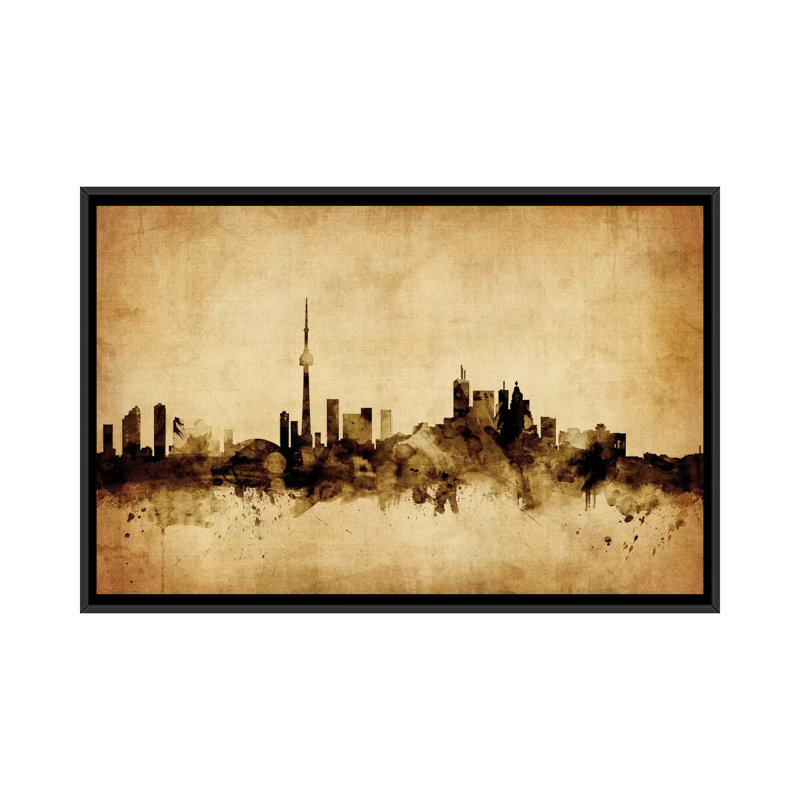 Foxed (Retro) Skyline Series: Toronto, Canada, impression sur toile tendue, H 18 po x l 26 po x P 1,5 po, Pas de tapis