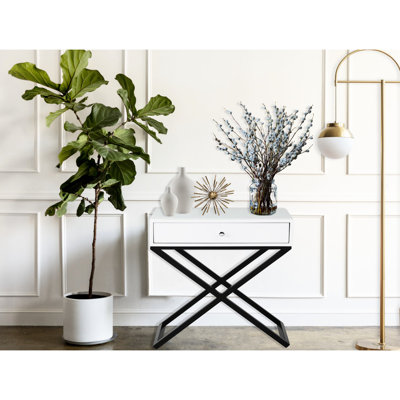White Nightstand With Glass Top And Metal Base, 23" Drawer Wooden Side Table Tempered Top, Drawer, Base