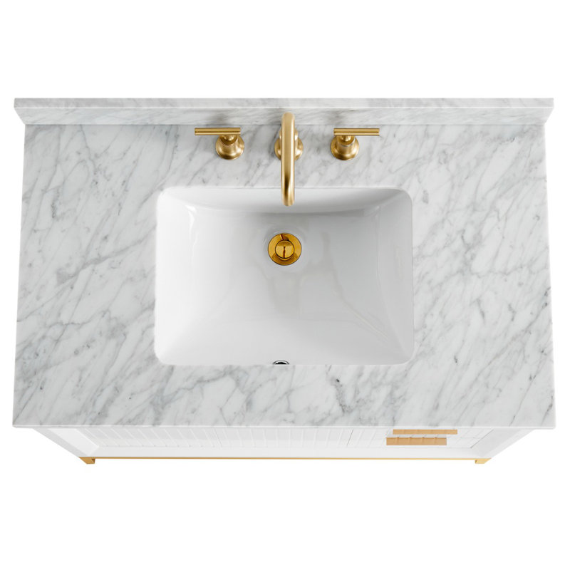 Bungalow 36" Freestanding Standard Single Bathroom Vanity with Top, White/Gold