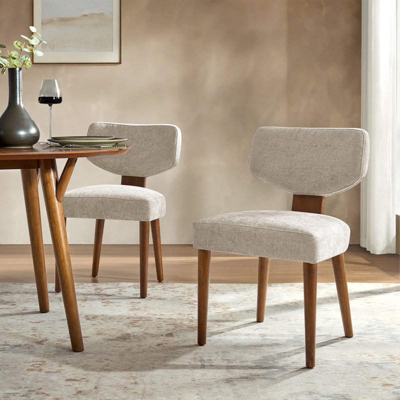 Ensemble de chaises de salle à manger rembourrées de style Mid-Century (ensemble de 2), Beige