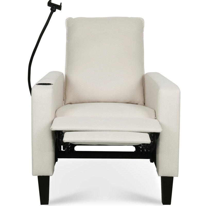 Modern Fabric Recliner Chair For Adults, Beige With Adjustable , Phone Holder & Cup Living Room Adult In - Foam Padding Pocket
