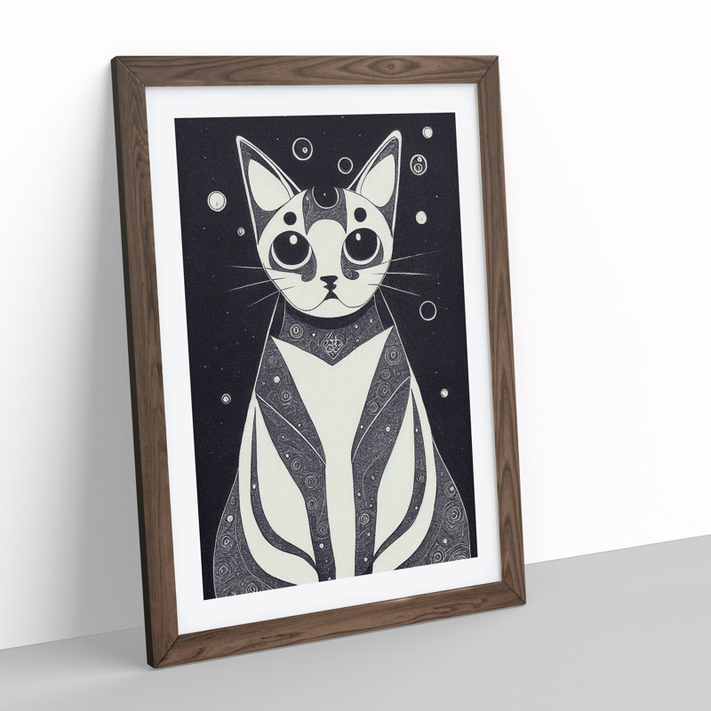 Mystical Cat - Single Picture Frame Print, 64cm H x 46cm W x 2cm D, Walnut