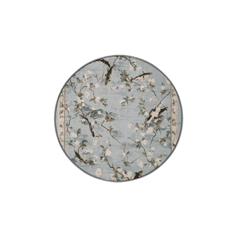 Machine Washable Gray Area Rug, Round 5'