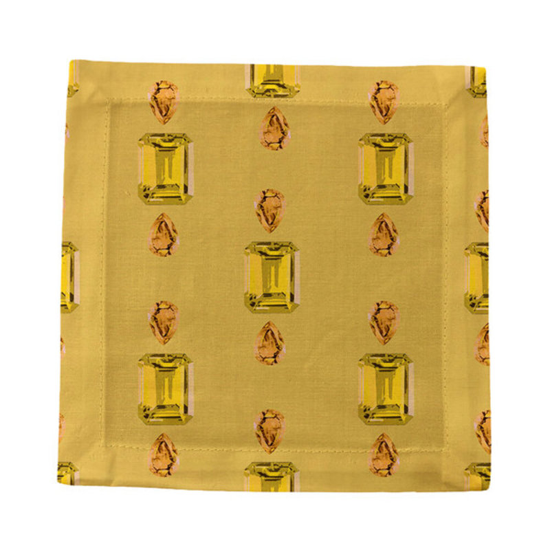 Gem Citrines And Sapphires Cotton Sateen Cocktail Napkins, Gold