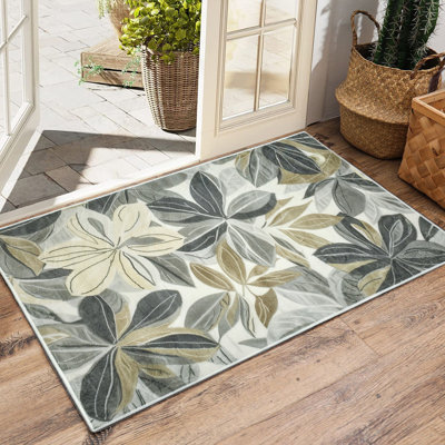 Nature Floral Non-Slip Machine Washable Modern Area Rug in Green/Cream for Living Room, Bedroom, Hallway Runner Indoor Rugs