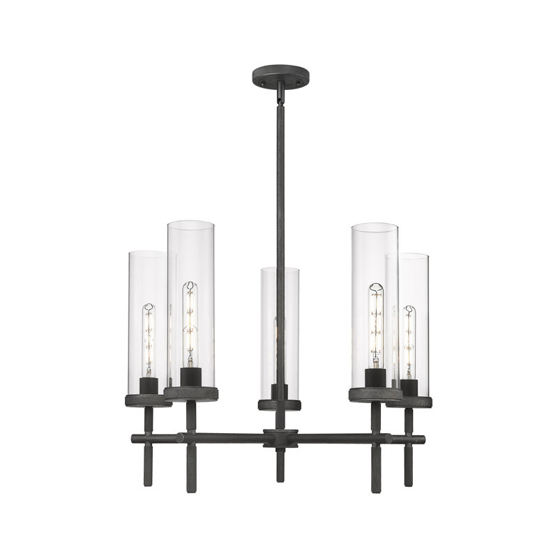 Chahna 5 - Light Dimmable Cylinder Chandelier, Clear, Weathered Zinc