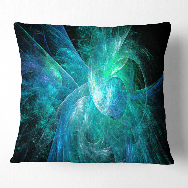 Fractale noire - coussin imprimé abstrait, 16 po x 1 po, Bleu, Coussin décoratif