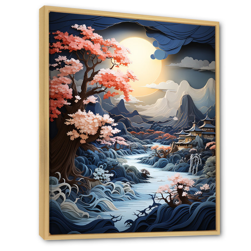 Serenity Lake Storm Moonlight sur toile, Cadre naturel flottant, H 32 po x l 16 po x P 1 po