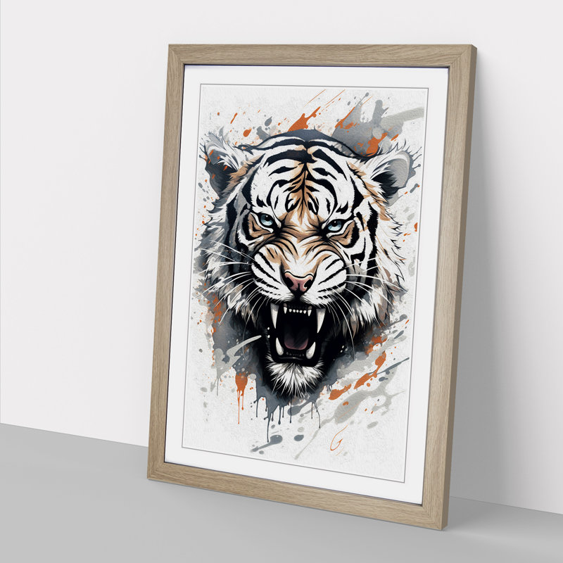 Tiger Line - Single Picture Frame Print on Wood, Oak, 34cm H x 25cm W x 2cm D
