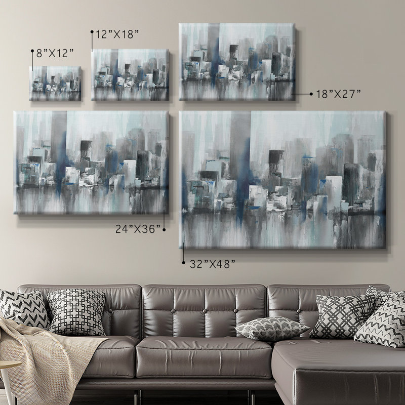 Toile tendue avec châssis Cityscape in Blues, H 32 po x l 48 po