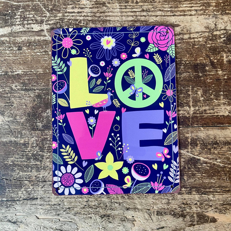 Love Hippy Sixtys - Metal Sign Plaque, 40cm H x 28cm W