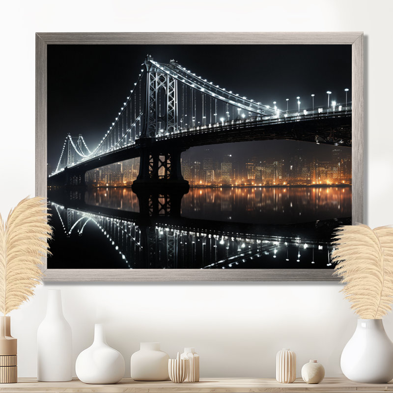 Pont noir de lumière - Ponts, art mural, Toile tendue, H 12 po x l 20 po x P 1 po