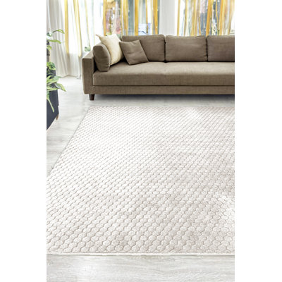 Cheza White Solid Chenille Non-Slip Indoor/Outdoor Area Rug