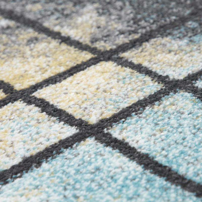 Tapis jaune / bleu / gris Alki, Rectangle 2 pi 4 po x 4 pi 7 po
