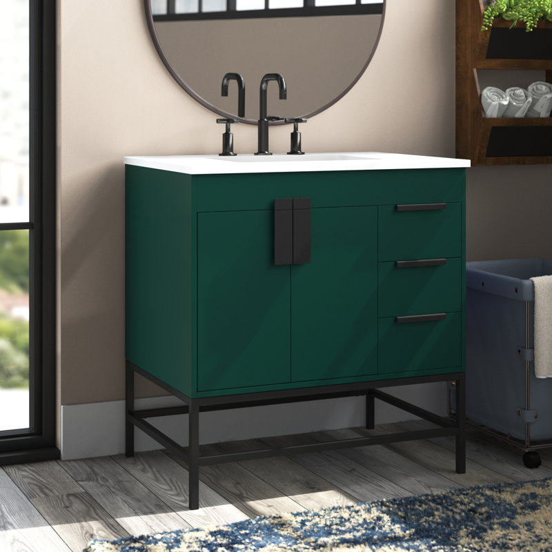 Eugene 32'' Single Bathroom Vanity with Engineered Marble Top, Green