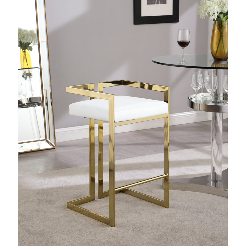 Isam Upholstered Faux Leather Counter Stool with Steel Frame, Gold