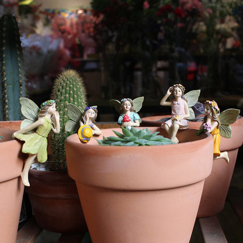5 pièces fleur fée pendentif créative résine fée ornements de jardin en pot ornements