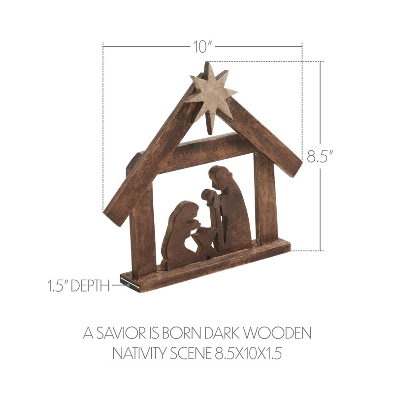 Crèche de Noël en bois vieilli A Savior is Born 8,5 x 10 x 1,5, Brun/brun clair
