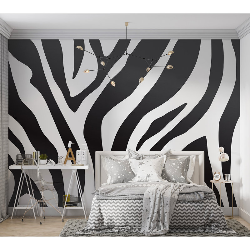 Murale pelez et collez de qualité supérieure - motif à rayures zébrées, L 120 po x L 96 po