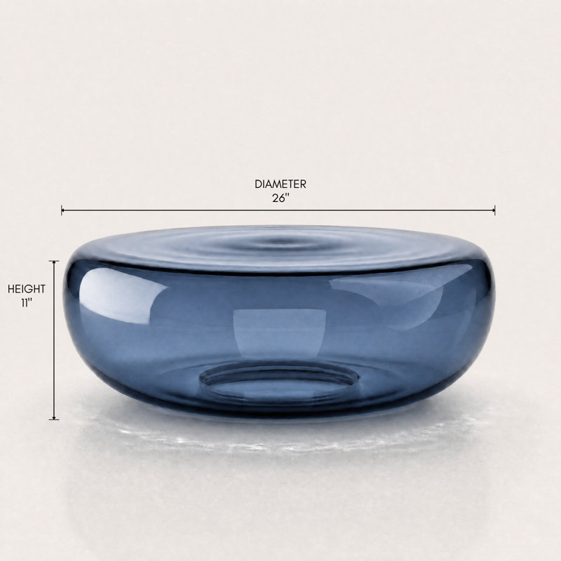 Table basse en verre transparent, Grand (l 26 po x P 26 po x H 11 po), Bleu acier