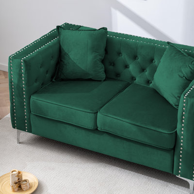 61.8" Velvet Loveseat with Button-Tufted Upholstery and Metal Legs