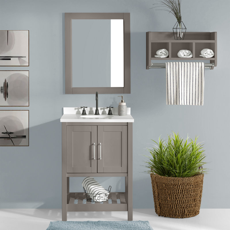 Meuble-lavabo à fermeture douce 24 po Bennet avec tiroirs et tablette de rangement ouverte Bennet, Gris
