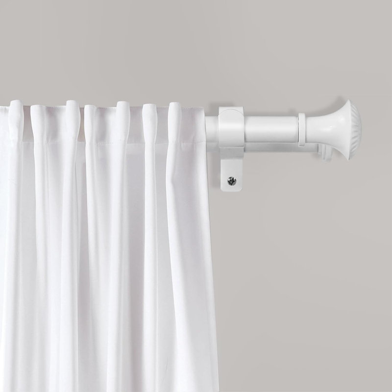 Ensemble de tringle à rideaux télescopique 5/ 5/8 po de diamètre avec faîteaux de trompette, 48"-84", Blanc