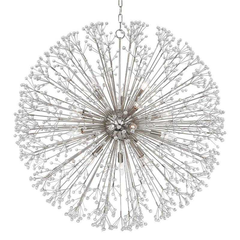 Lustre sphérique unique à 16 lumières Dunkirk, Nickel poli