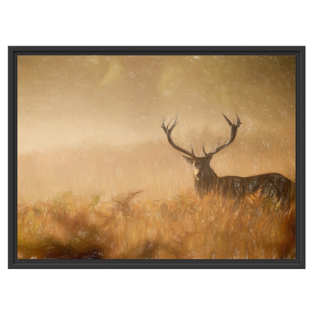 Gerahmter Grafikdruck Red Deer Stag in the Mist