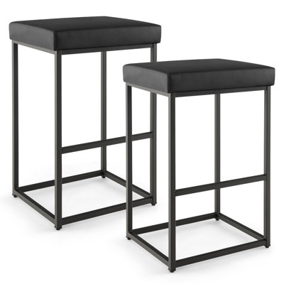 Narander Upholstered and Genuine Leather Bar Stool