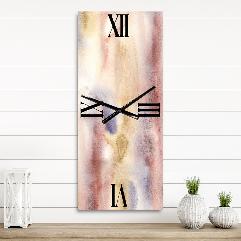 Horloge murale moderne pastel abstrait avec taches bleu foncé, rose et jaune, Petit