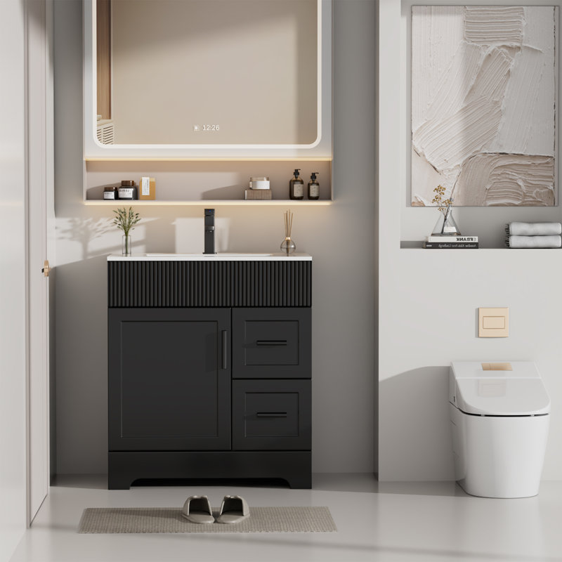 30" Freestanding Single Bathroom Vanity Base Only, Sink not Included, Black