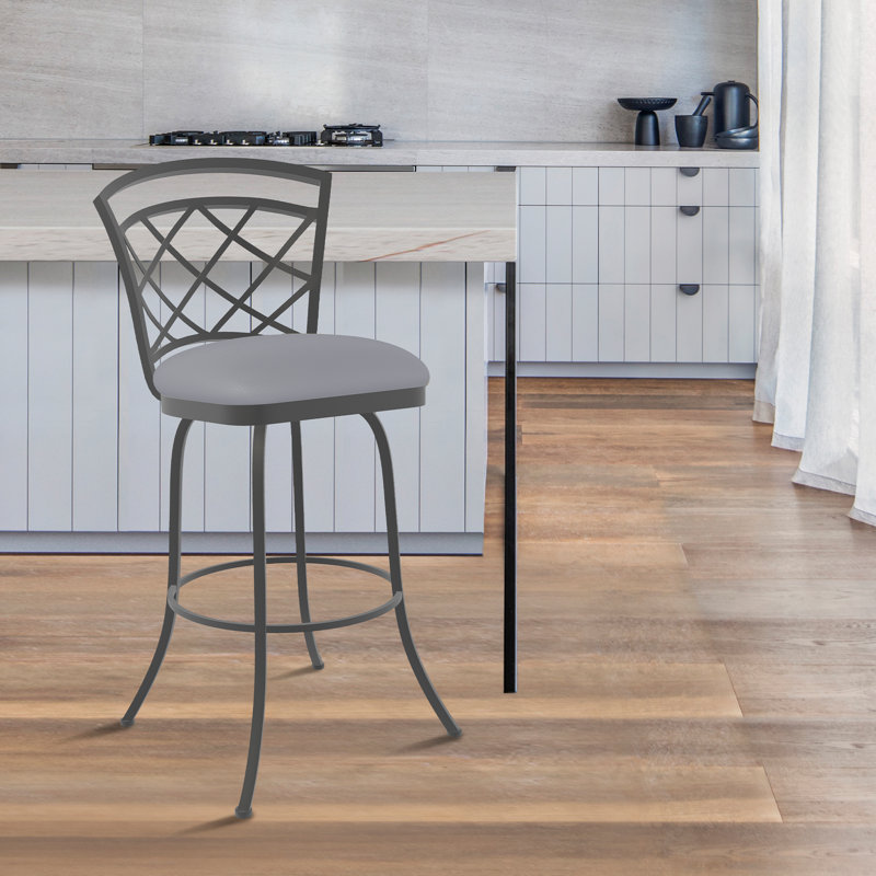 Tabouret pivotant Di Milan en tissu performance texturé avec finition thermolaquée à la main, Gris, Gris pierre de feu