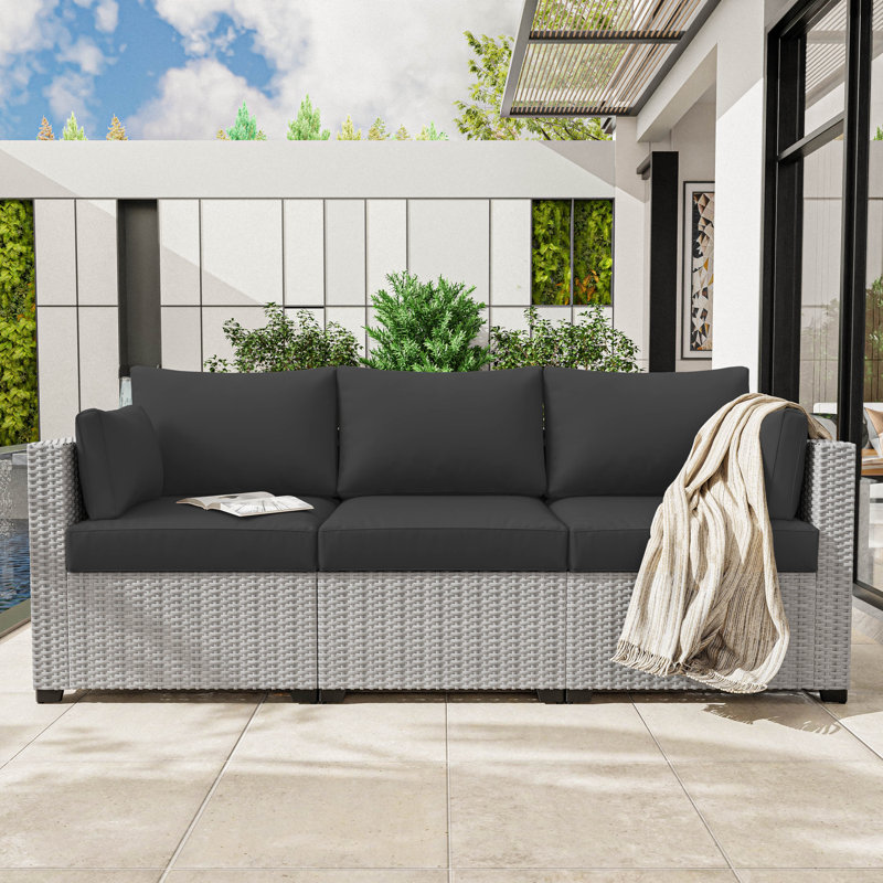 8-Piece Outdoor 4" Replacement Cushion Set Seat/Back Cushion(Set Of 3 Seats, 3 Backs, 2 Short Backs), Gray