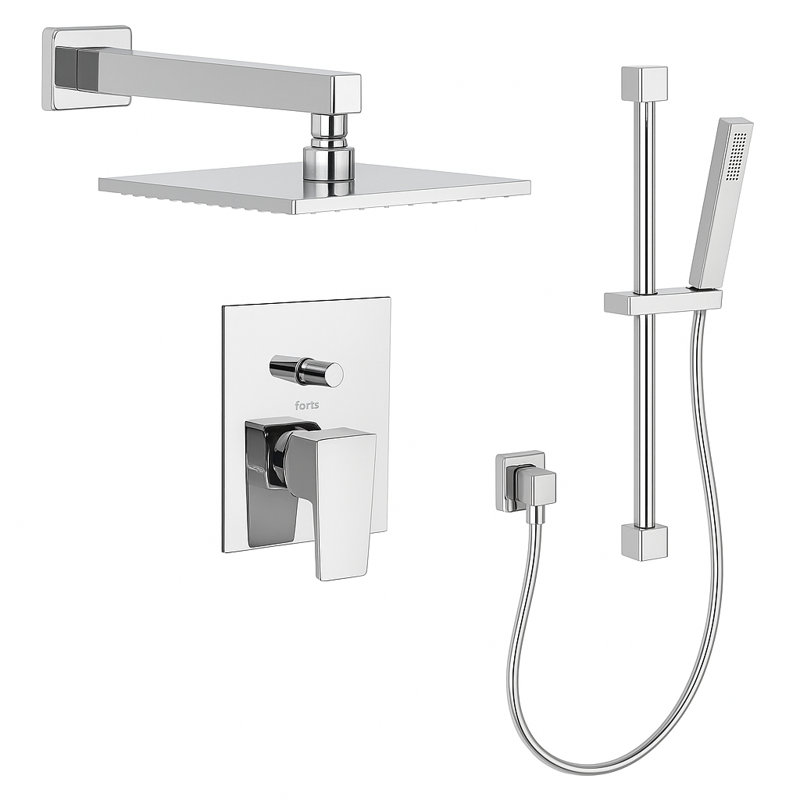 Abruzzo Pressure Balance Shower System with 2-Way Diverter, 8-Inch Rain Shower Head and Hand Shower with Slide Bar, Valve Included