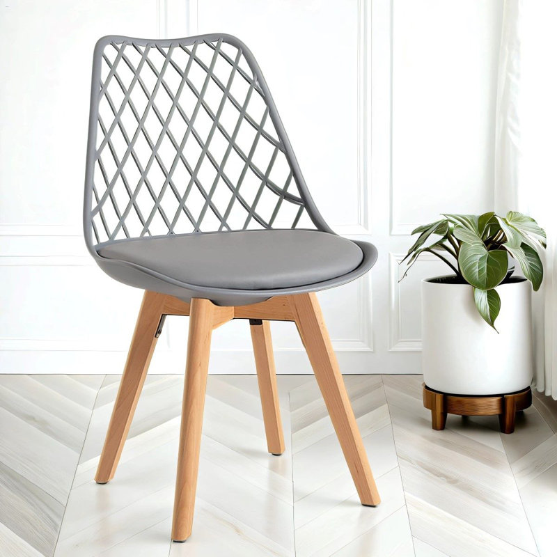 Alma Dining Chair With Wooden Legs, Grey, 2
