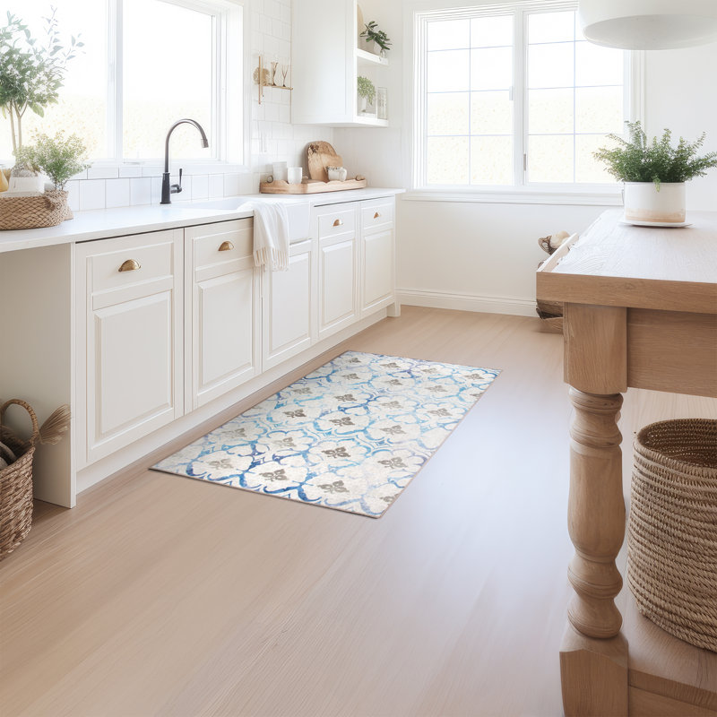 Tapis bleu / beige tissé à plat Leilani, Rectangle 3 pi x 5 pi