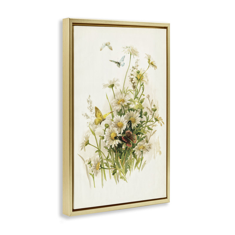Toile flottante encadrée "Spring Pickings Florals" par Piddix, Cadre flottant métallique doré, H 31 po x l 21 po