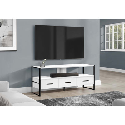 Contemporary 48 Inch TV Stand With Storage Drawers And Open Shelving, Perfect For Modern Living Spaces.