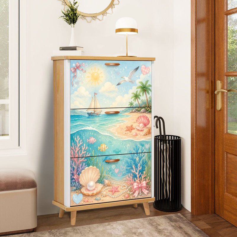 Armoire de rangement pour chaussures avec 3 tiroirs rabattables pour organisateur de rangement de chaussures de style pastel