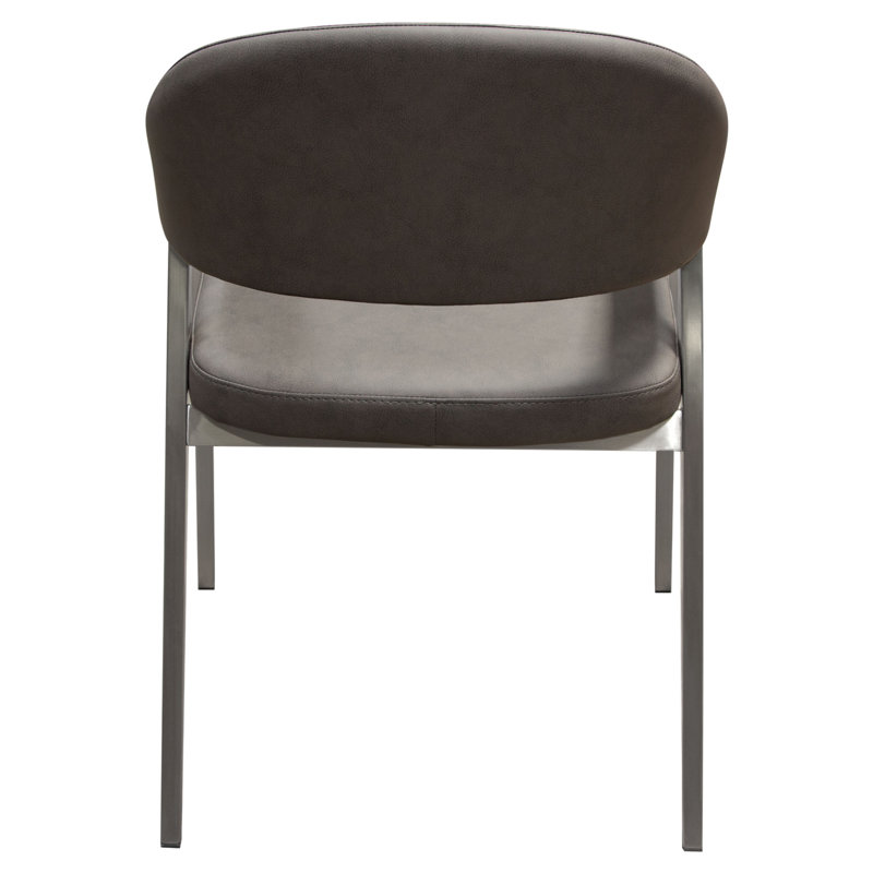 Adele Set Of Two Dining/Accent Chairs In Grey Leatherette W/ Brushed Stainless Steel Leg, Gray Faux Leather