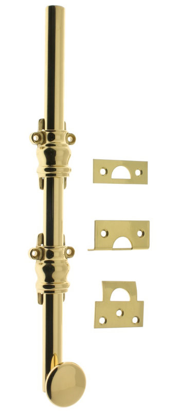 Solid Brass 8" Ornamental Bolt, Polished Brass