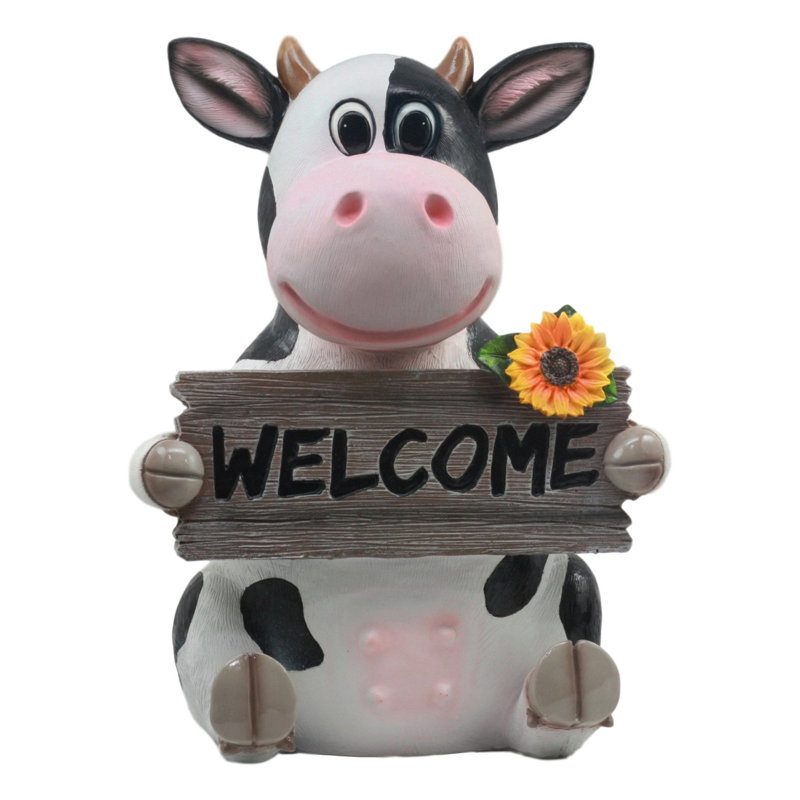 Statue à holstein vache avec enseigne d’accueil animal fantaisiste Claremore
