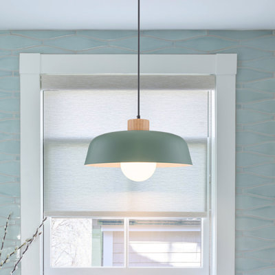 1-Light Green Metal Dome Single Pendant